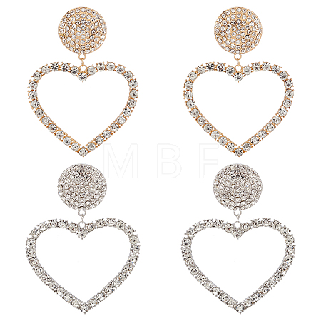 2 Pairs 2 Colors Crystal Rhinestone Hollow Out Heart Dangle Stud Earrings EJEW-AN0001-26-1