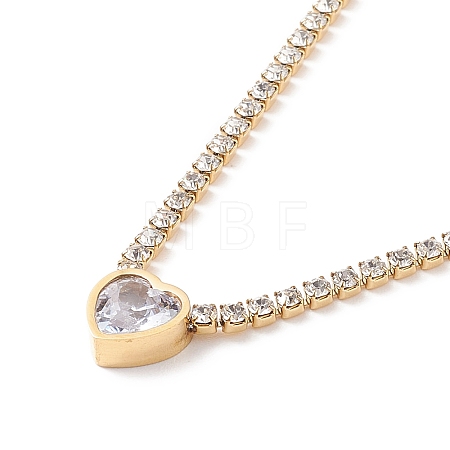 Crystal Rhinestone Heart Pendant Necklace with Tennis Chains NJEW-D296-04G-1