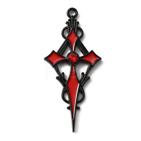 Siam Rhinestone Cross Pendant with Red Enamel ENAM-WH0001-06EB-04-1