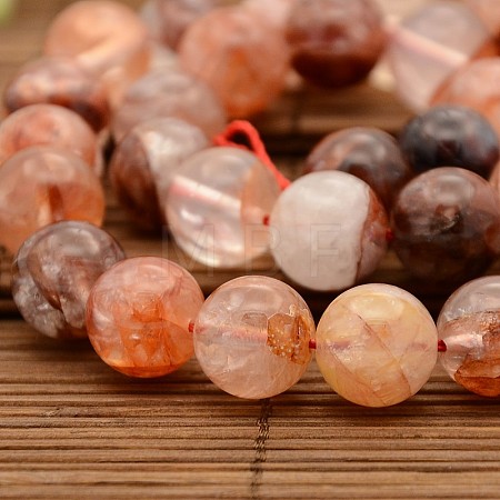 Natural Hematoid Quartz/Fire Quartz Round Beads Strands G-N0078-12mm-06-1