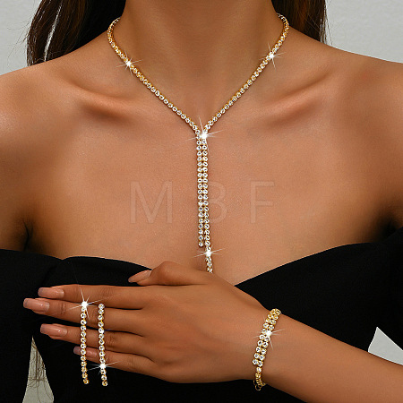 Alloy Rhinestone Tassels Chain Necklaces & Stud Earrings & Chain Bracelets Sets FS-WGCC11C-03-1