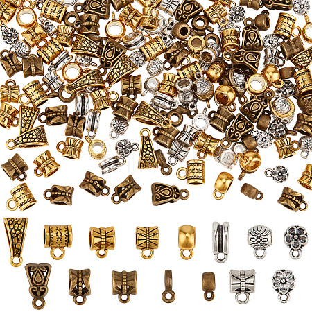 150Pcs 15 Styles Tibetan Style Alloy Tube Bails TIBE-PA0001-19-1