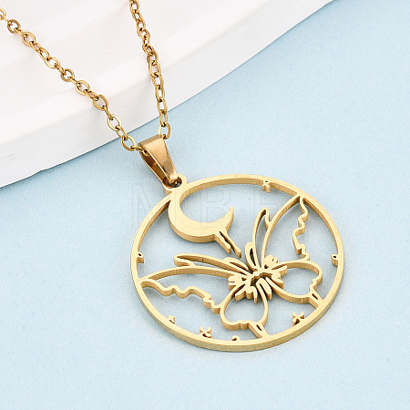 304 Stainless Steel Pendant Necklaces NJEW-T018-51G-1