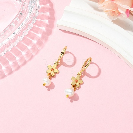 Valentine's Day Natural Pearl & Brass Hoop Earrings EJEW-JE07024-1
