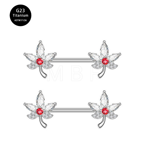 G23 Titanium Red Cubic Zirconia Nipple Rings WG912A9-19-1