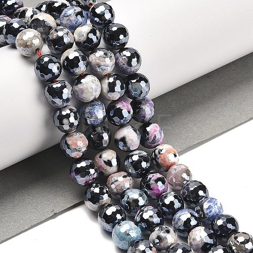 Electroplated Natural Fire Crackle Agate Round Beads Strands G-G0006-A02-09-1