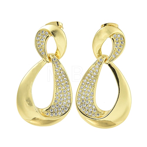 Teardrop Brass Clear Cubic Zirconia Dangle Stud Earrings EJEW-Q390-05G-1