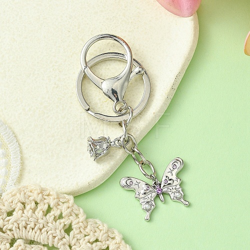 Alloy Rhineston and ABS Plastic Pearl Keychain KEYC-YW00028-02-1