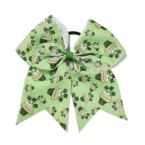 Saint Patrick's Day Big Bowknot Polyester Elastic Hair Ties OHAR-H011-01A-1