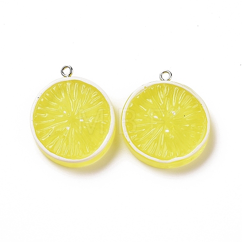 Flat Round Resin Fruit Pendants RESI-H144-10C-1