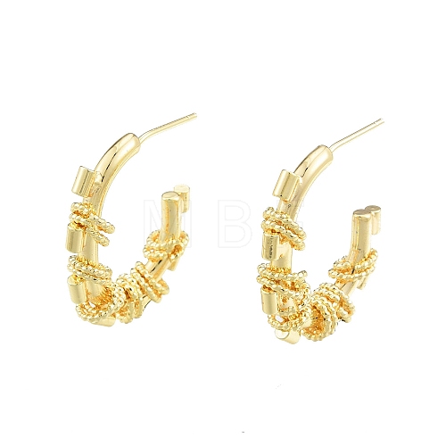 Brass Ring Beaded Stud Earrings EJEW-G322-16G-1