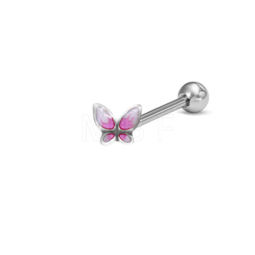 Butterfly Stainless Steel Enamel Straight Barbell 15 Gauge Piercing Tongue Rings for Women Men WG2FB88-06-1