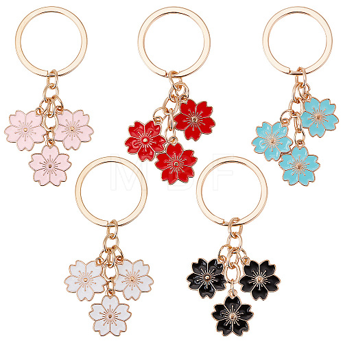 5Pcs 5 Colors Solid Color Sakura Enamel Keychain KEYC-CP0001-16-1