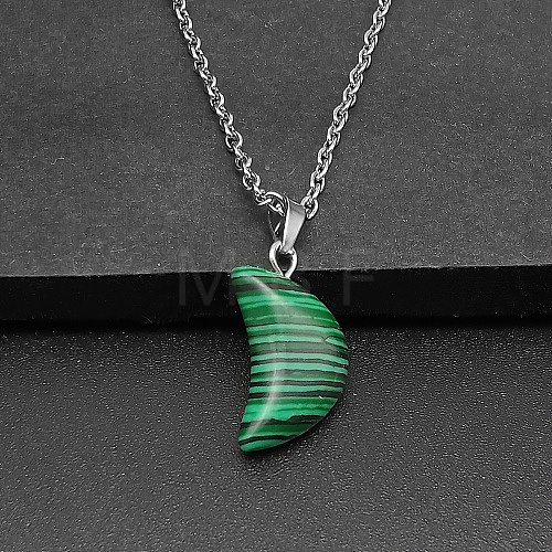 Moon Natural Malachite Pendant Necklaces AK5365-5-1