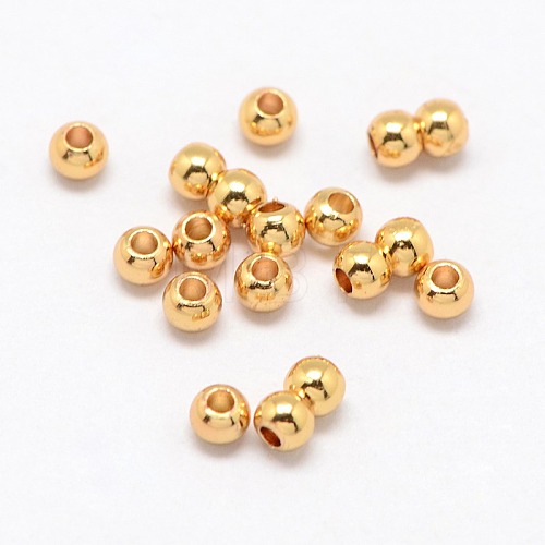 Real 24K Gold Plated Brass Round Spacer Beads X-PALLOY-M029-03G-1