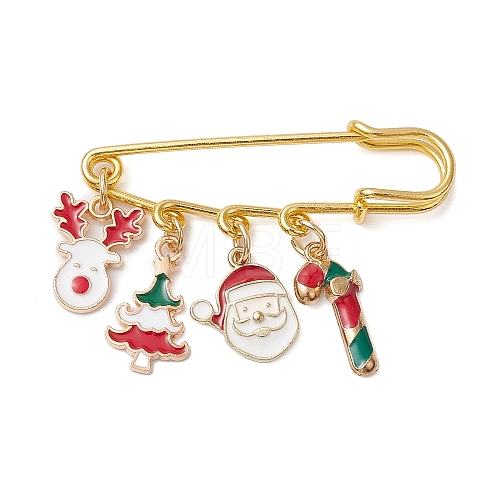 Santa Claus & Christmas Tree & Deer Alloy Enamel Charms Kilt Pins Brooch JEWB-BR00174-1