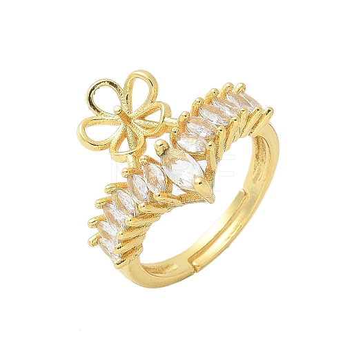 Flower Brass Micro Pave Cubic Zirconia Adjustable Ring Settings KK-K297-10G-1