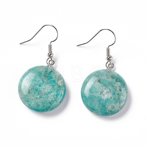 Natural Amazonite Flat Round Dangle Earrings EJEW-D188-03P-10-1