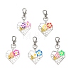 Handmade Polymer Clay 3D Flower & Alloy Heart Honeycomb Pendant Decorations HJEW-JM05011-1