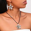 Flower Alloy Dangle Earrings & Wax Cord Pendant Necklaces Sets for Women FS-WG32CFB-02-2