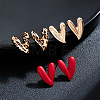 3 Pairs Heart with Leopard Print  Spray Painted Alloy Stud Earrings FS-WG7979B-01-1