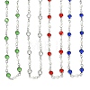 304 Stainless Steel Glass Flat Round Link Chain Necklaces with Shell Pearl for Women NJEW-JN06160-2