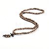 Wrap Style Buddhist Jewelry Camphorwood Round Beaded Bracelets or Necklaces BJEW-R281-37-1