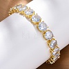 Brass Pave Clear Cubic Zirconia Flat Round Link Chain Bracelets for Women BJEW-A034-02G-4