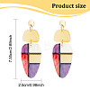 2 Pairs 2 Colors Acrylic Feather with Tartan Dangle Stud Earrings EJEW-FI0001-25-2