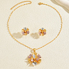 Vintage Brass Flower Stud Earrings & Pendant Necklaces Sets for Women FI9595-5