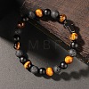 Natural Tiger Eye & Lava Rock & Black Stone Round Beads Stretch Bracelets LL8667-5