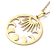 201 Stainless Steel Sun with Moon Phase Pendant Necklace with Cable Chains NJEW-Q317-04G-3