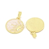 Rack Plating Brass Pave Shell Flat Round Pendants KK-M291-18G-2