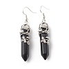 Natural Obsidian Bullet with Flower Dangle Earrings EJEW-G300-02P-06-2