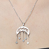 201 Stainless Steel Hollow Double Horn with Heart Pendant Necklace NJEW-OY001-58-1