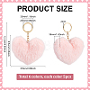 30Pcs 6 Colors Heart Polyester Rabbit Hair Pendant Keychains AJEW-PH0008-08-2