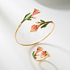 Lily of the Valley Brass Enamel Cuff Bangles & Rings Sets for Women WGC9600-03-1