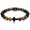 8MM Natural Tiger Eye and Matte Black Obsidian Round Beaded Stretch Bracelets SL9862-10-1