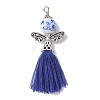 Porcelain Beaded with Polycotton Tassel Big Pendants PALLOY-JF02986-04-1