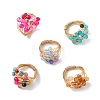 5Pcs Copper Wire Wrapped Dyed & Heated Natural Agate Round Bead Finger Rings RJEW-JR01034-3