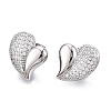 Left and Right Heart Brass Pave Clear Cubic Zirconia Stud Earrings EJEW-M258-040P-1