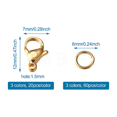 Yilisi Vacuum Plating 304 Stainless Steel Lobster Claw Clasps and 304 Stainless Steel Jump Rings STAS-YS0001-06-1