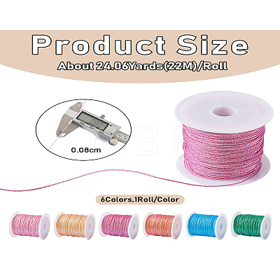 Crafans 6 Rolls 6 Colors 12-Ply Round Polyseter Cords OCOR-CF0001-01-1