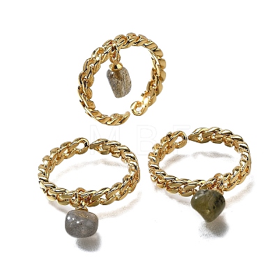 Brass Curb Chain Cuff Rings for Women RJEW-Z085-03G-06-1