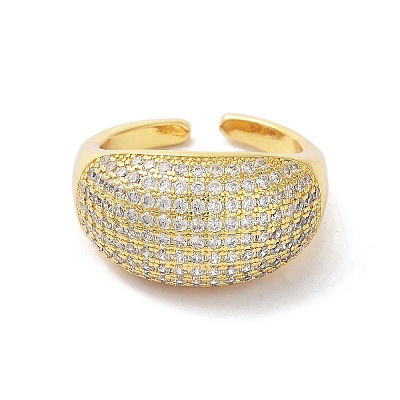 Brass with Cubic Zirconia Open Cuff Rings for Women RJEW-A035-21G-1