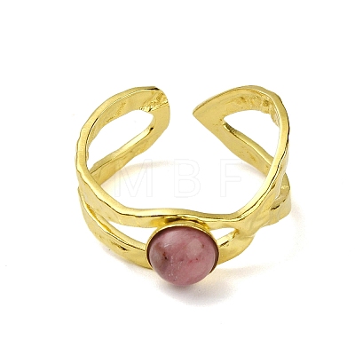 Ion Plating(IP) Round Natural Rhodonite Finger Rings RJEW-H233-01G-04-1