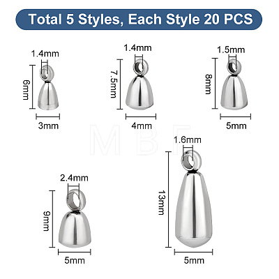   100Pcs 5 Style 201 Stainless Steel Tail Chain Drop Charms STAS-PH0005-27-1