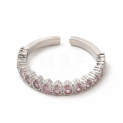 Pink Cubic Zirconia Teardrop Open Cuff Ring RJEW-F142-06P-1