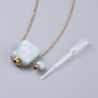 Natural Aquamarine Perfume Bottle Pendant Necklaces NJEW-F266-01B-1