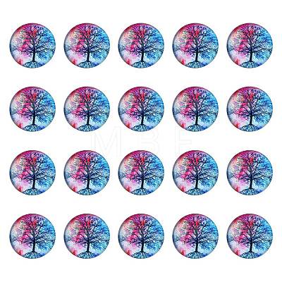 Half Round/Dome Tree Pattern Glass Flatback Cabochons for DIY Projects GGLA-YW0001-14B-1